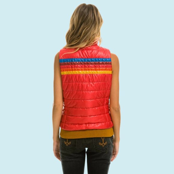 Aviator Nation 5-Stripe Vest Women's Large Glossy Red Full Zip Sunburst $398 - Picture 2 of 16